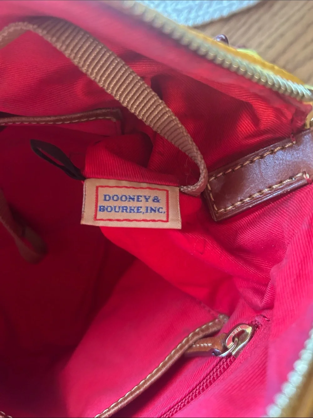 Dooney & Bourke Yellow Leather Satchel with Brown Trim and Strap